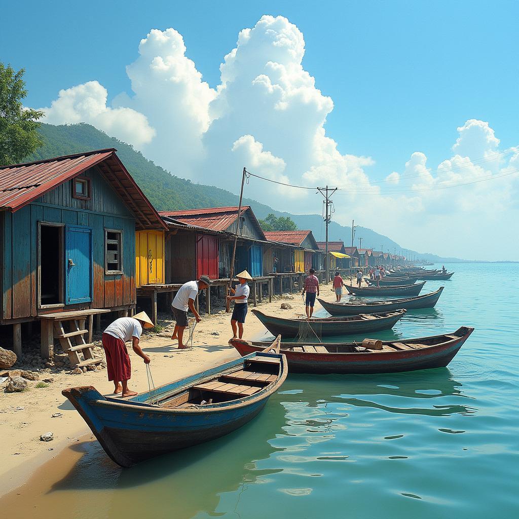 Khung cảnh cuộc sống giản dị của người dân tại làng chài trên đảo Thạnh An, huyện Cần Giờ, TP.HCM