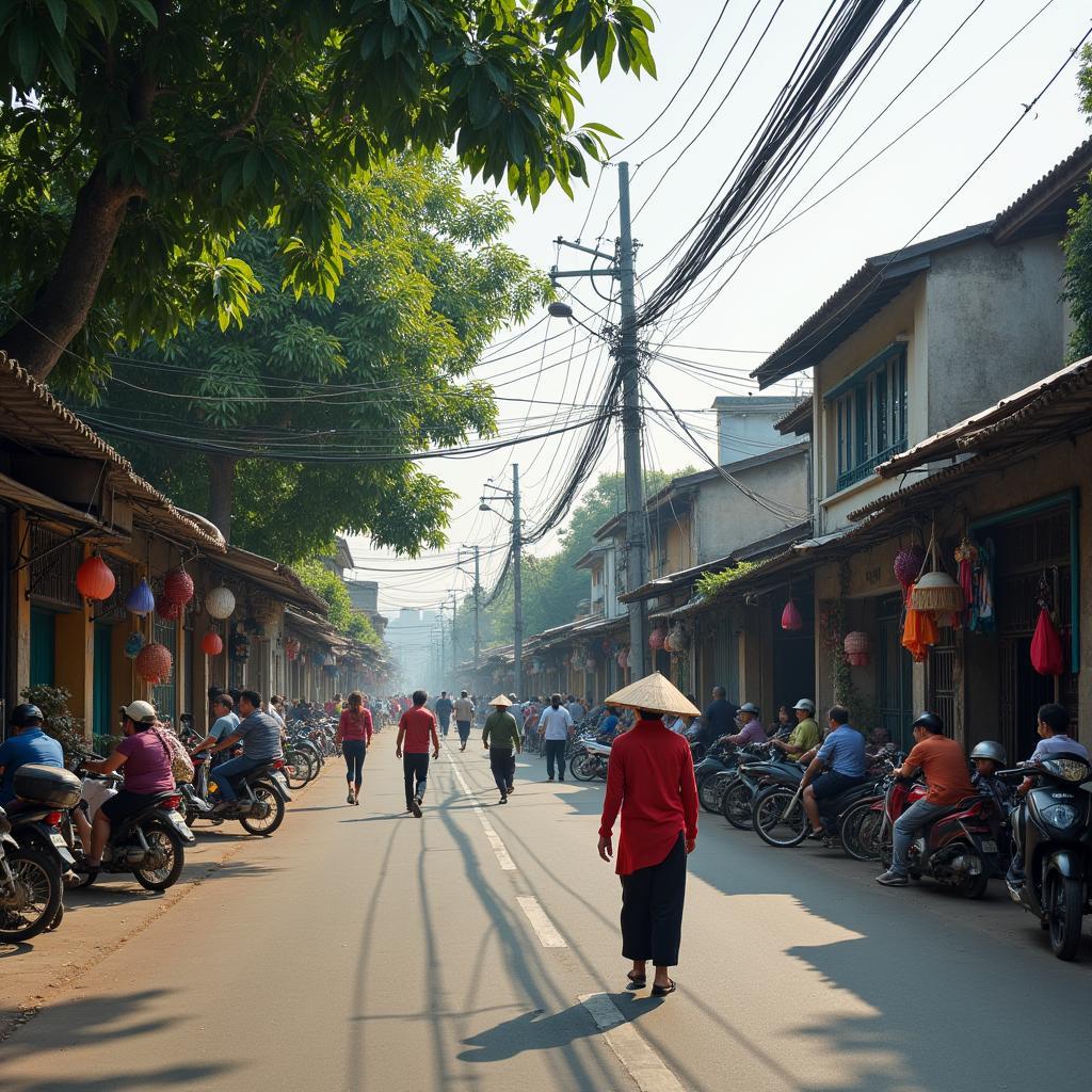 Hình ảnh cuộc sống thường nhật nhộn nhịp nhưng bình yên tại một con phố ở Phường Bồ Đề
