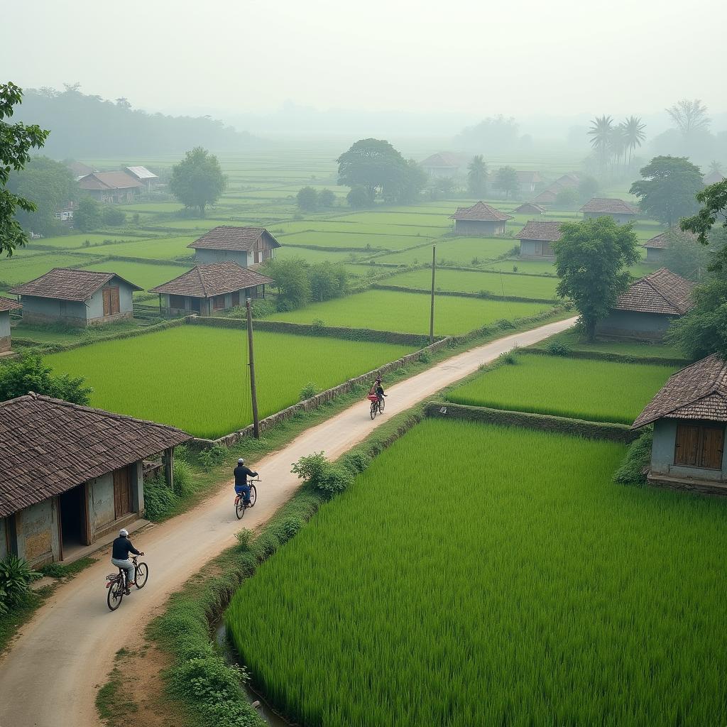 Cảnh cuộc sống thường nhật tại Xã Yên Lãng Huyện Mê Linh Thành phố Hà Nội, thể hiện không khí yên bình và gắn kết cộng đồng.
