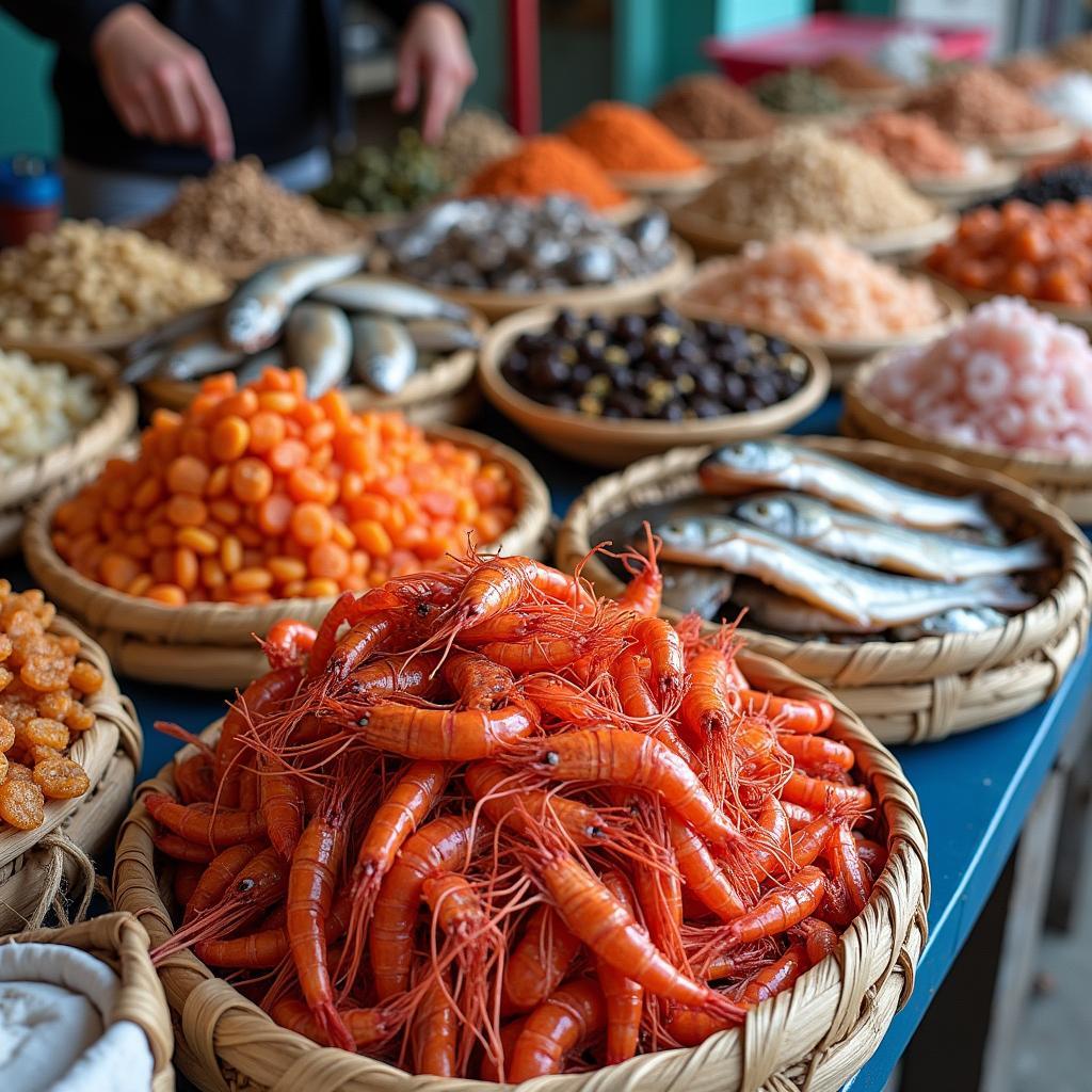 Khám phá các loại đặc sản hải sản khô tươi ngon tại Chợ Rạch Ráng, Cà Mau như tôm khô, khô cá