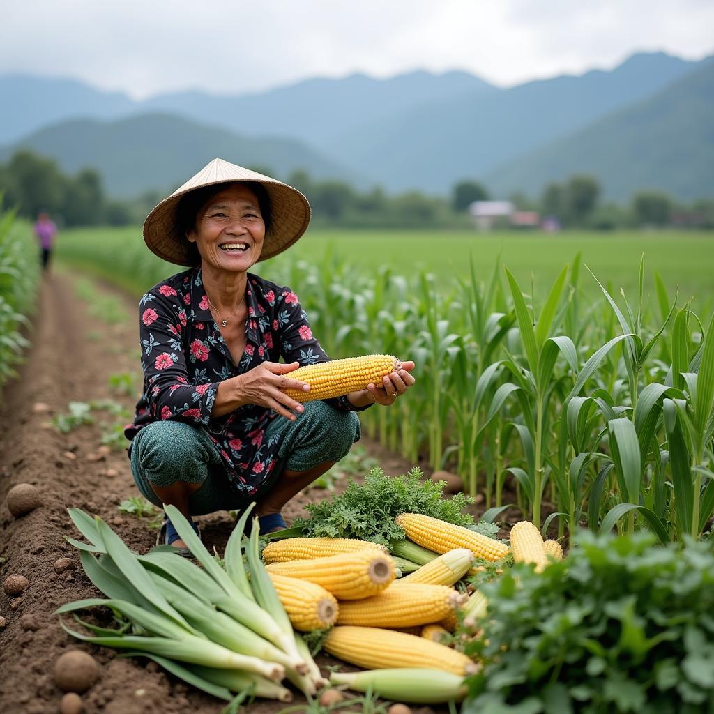 Người dân địa phương tại Xã Bằng Cốc, Tỉnh Tuyên Quang đang thu hoạch nông sản tươi ngon trên nương rẫy của họ