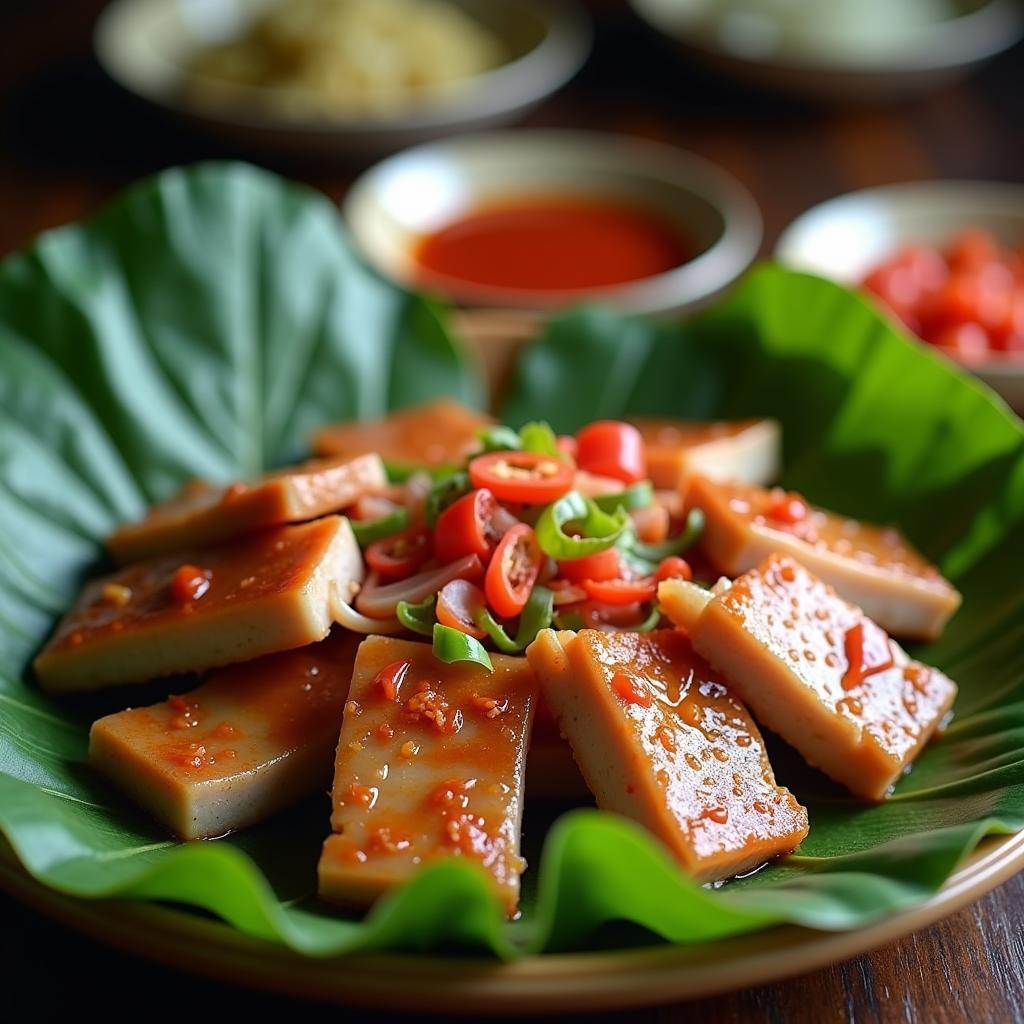 Món thịt chua đặc sản nổi tiếng của Phú Thọ được bày biện đẹp mắt tại xã Yên Sơn, sẵn sàng để du khách thưởng thức.