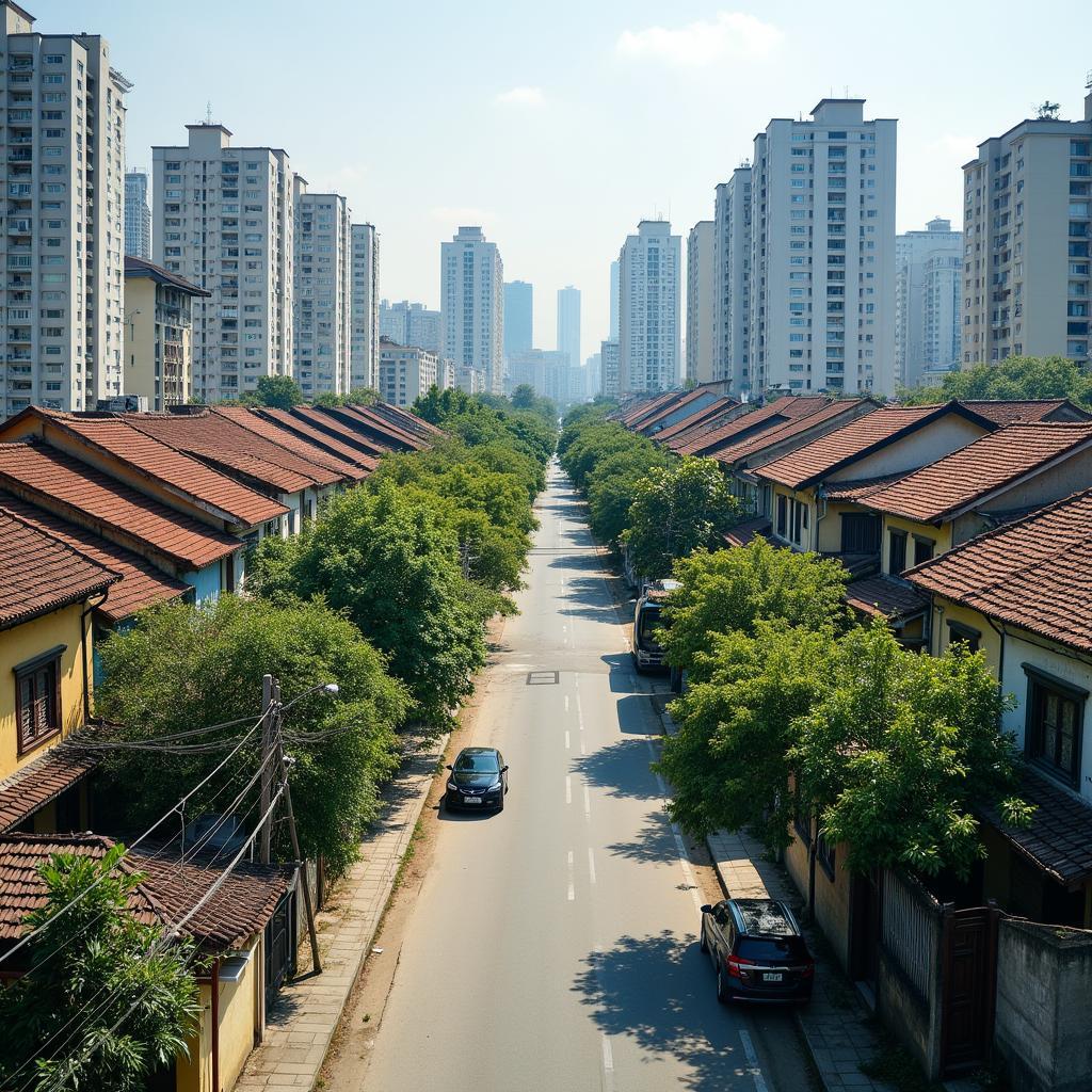 Hình ảnh phường Đại Mỗ Hà Nội, cho thấy sự kết hợp khu dân cư mới và cũ.