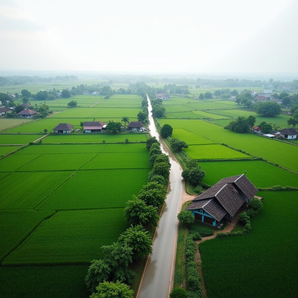 Toàn cảnh Xã Dân Hoà Huyện Thanh Oai Hà Nội với đồng ruộng, nhà cửa và không gian yên bình