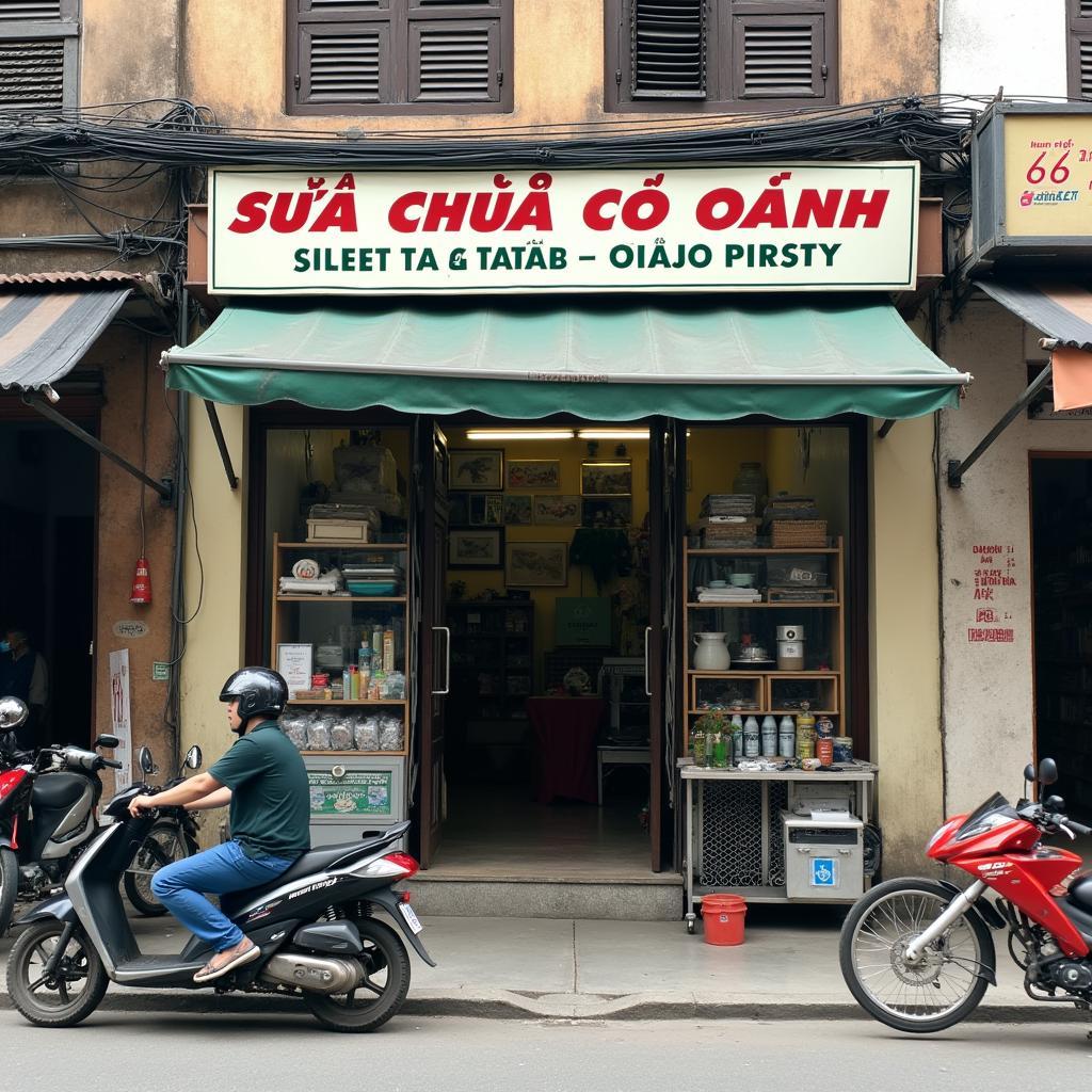 Mặt tiền cửa hàng Sửa chữa Cô Oanh tại 66 Đại lộ Đông A, Nam Định, dễ dàng tìm thấy.