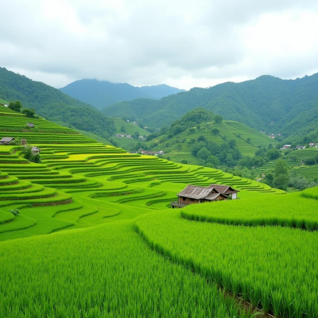 Địa hình đồi núi và cánh đồng lúa tại Xã Hòa An Tỉnh Tuyên Quang