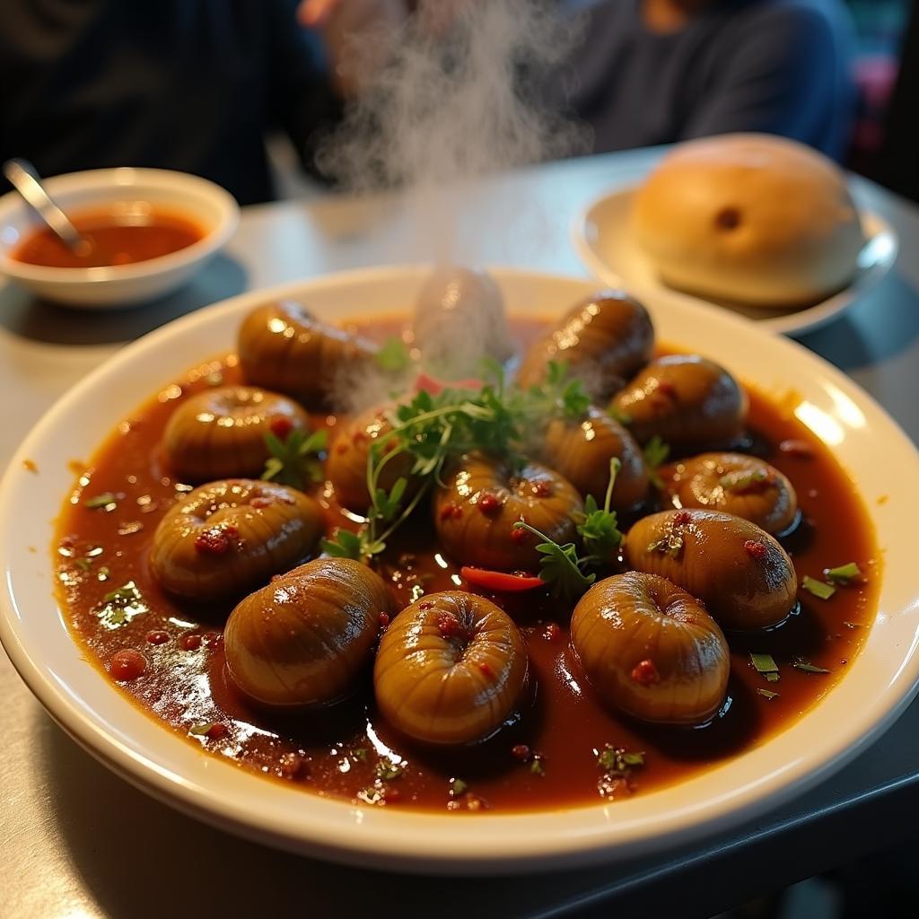 Đĩa ốc xào me đặc sản Thái Bình sánh sốt đậm đà tại Hehe Quán