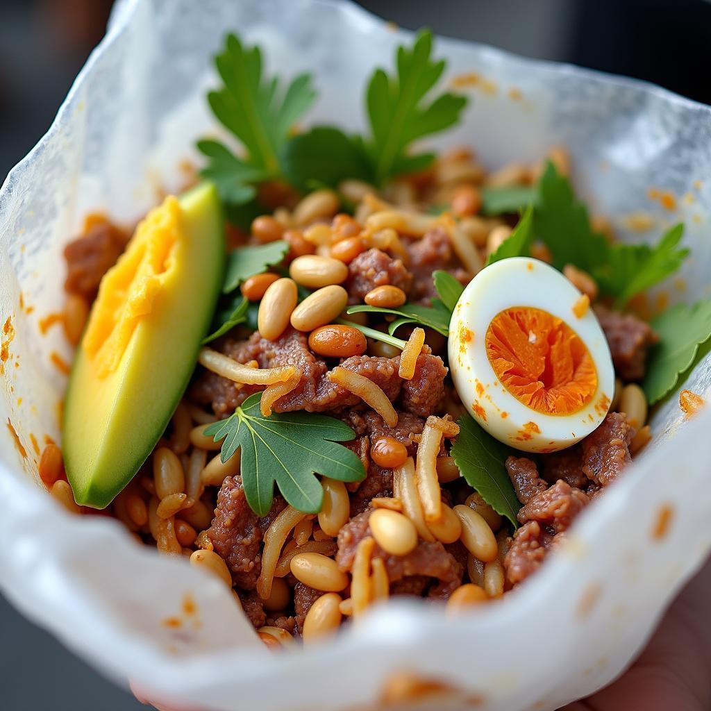 Gói hoặc đĩa bánh tráng trộn Cô Hằng đầy đặn topping, hấp dẫn, ngon miệng, chuẩn vị
