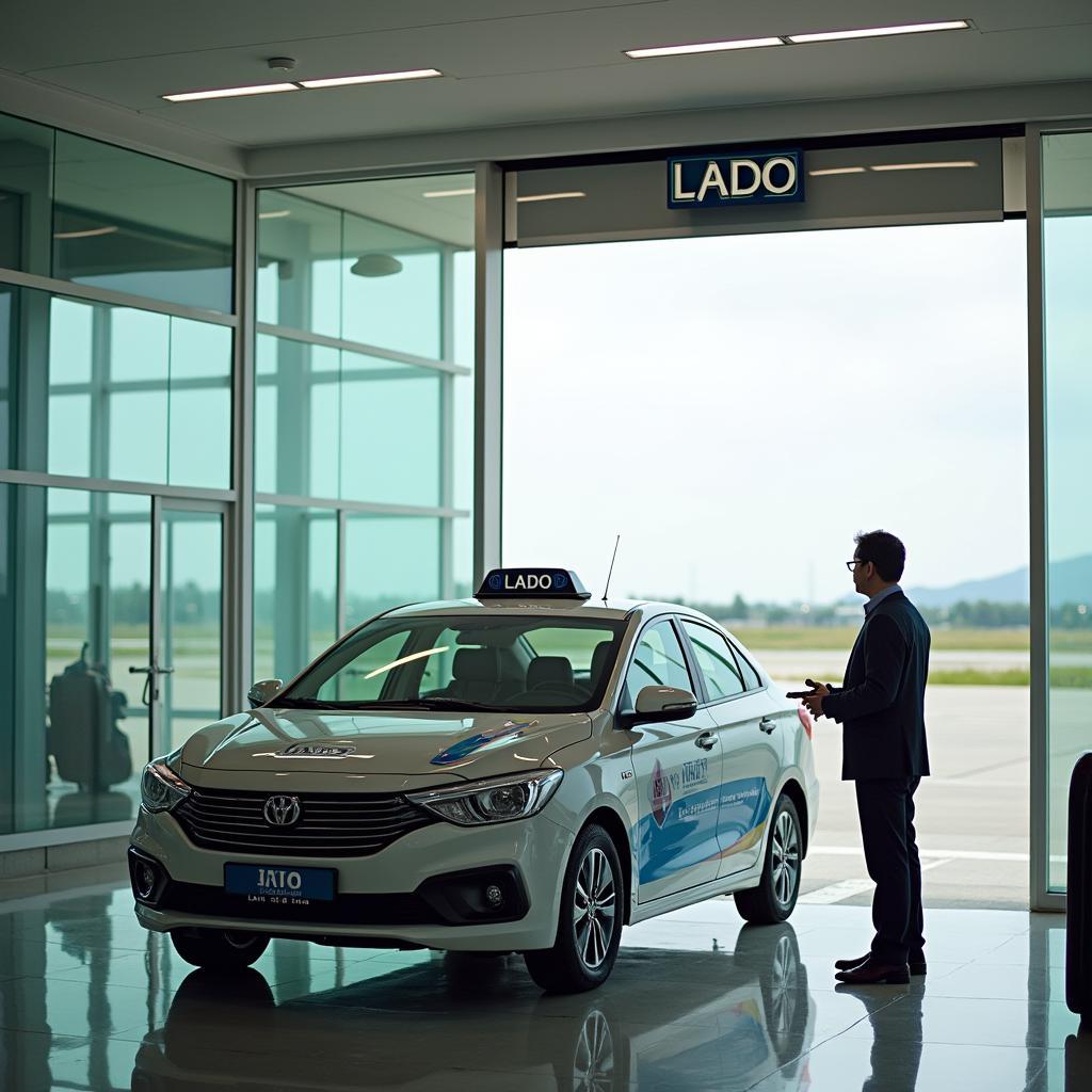 Dịch vụ xe Taxi LADO Bảo Lộc đang chờ đón khách tại sảnh đến của sân bay Liên Khương, sẵn sàng phục vụ du khách.