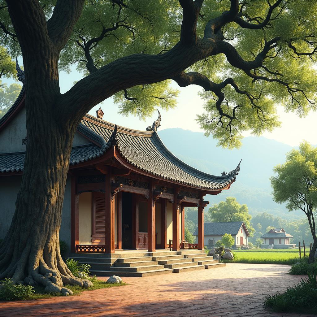 Hình ảnh đình làng cổ kính tại Xã Đông Phú, Lương Tài, Bắc Ninh, biểu tượng văn hóa Kinh Bắc.