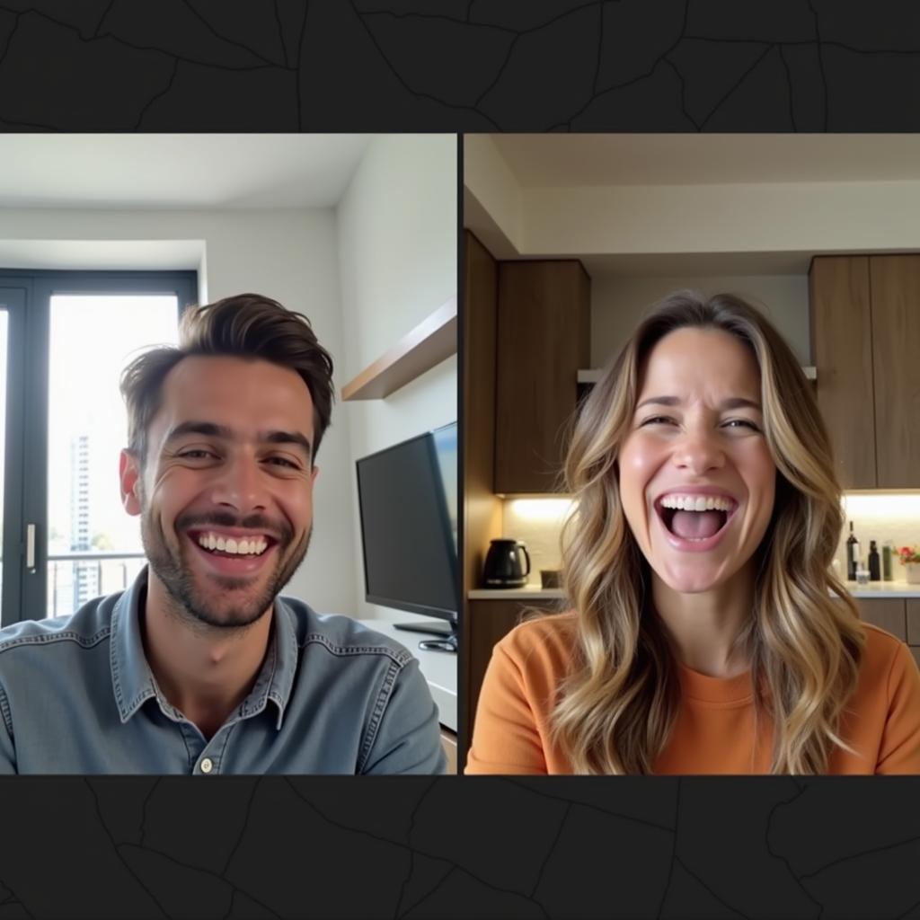 Hai người bạn thân đang gọi video call và cười vui vẻ, thể hiện tình bạn không khoảng cách