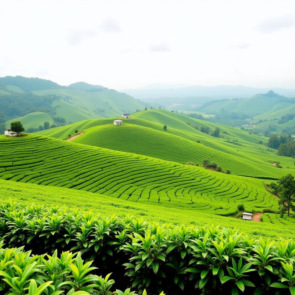 Toàn cảnh đồi chè xanh ngát trải dài trên sườn đồi tại Xã Đồng Yên, Huyện Hàm Yên, Tỉnh Tuyên Quang