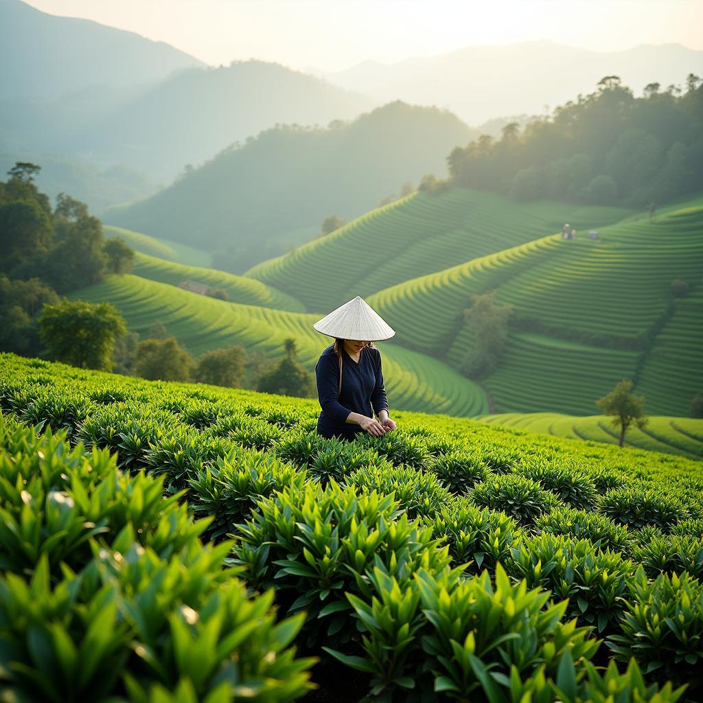 Đồi chè xanh mướt trải dài tại xã Tam Sơn, huyện Cẩm Khê, một biểu tượng của vùng đất trung du Phú Thọ.