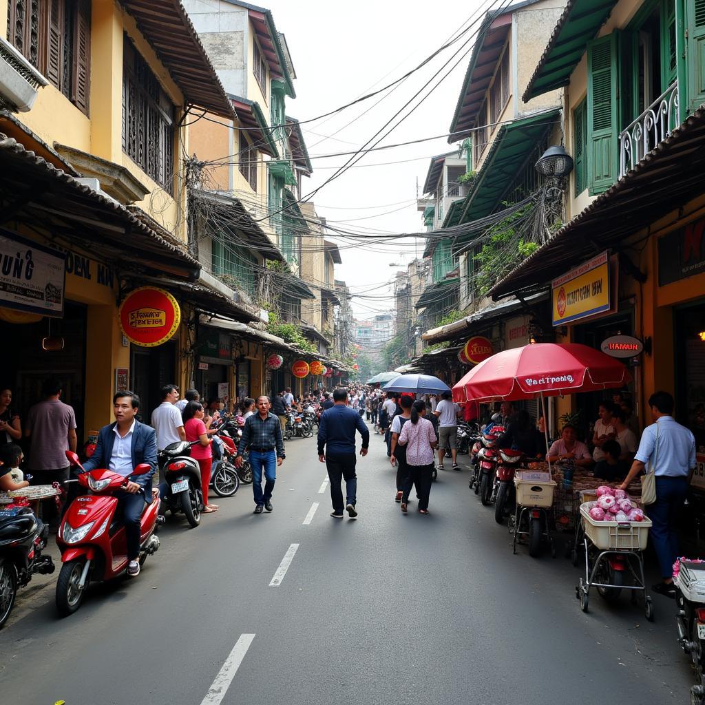 Khung cảnh cuộc sống đời thường nhộn nhịp và sầm uất trên con phố Bạch Mai thuộc quận Hai Bà Trưng Hà Nội