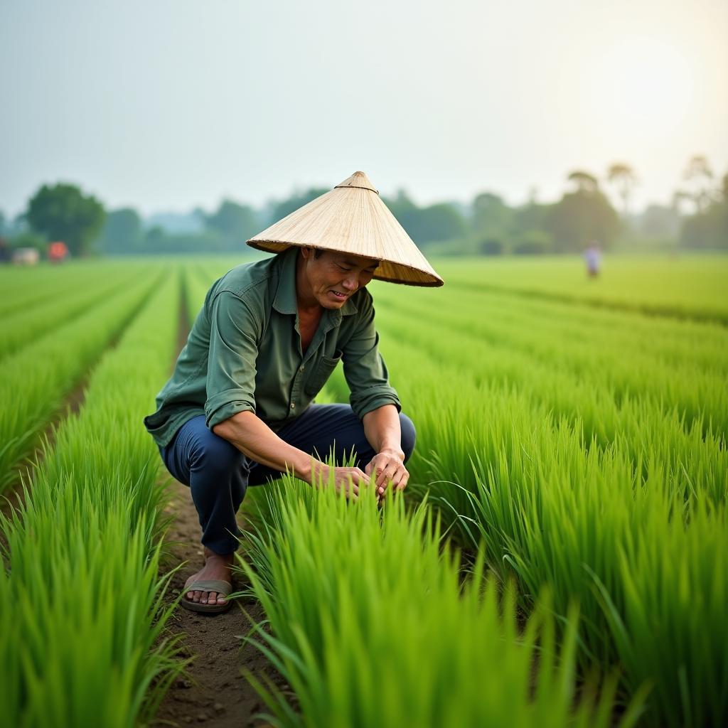 Người dân Xã Yên Bình, Tỉnh Thái Nguyên đang làm việc trên cánh đồng, phản ánh cuộc sống nông nghiệp giản dị.