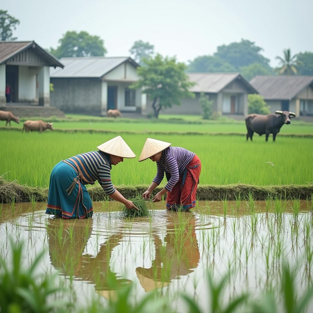 Hoat dong canh tac lua nuoc va chan nuoi cua nguoi dan tai xa Yen Phu