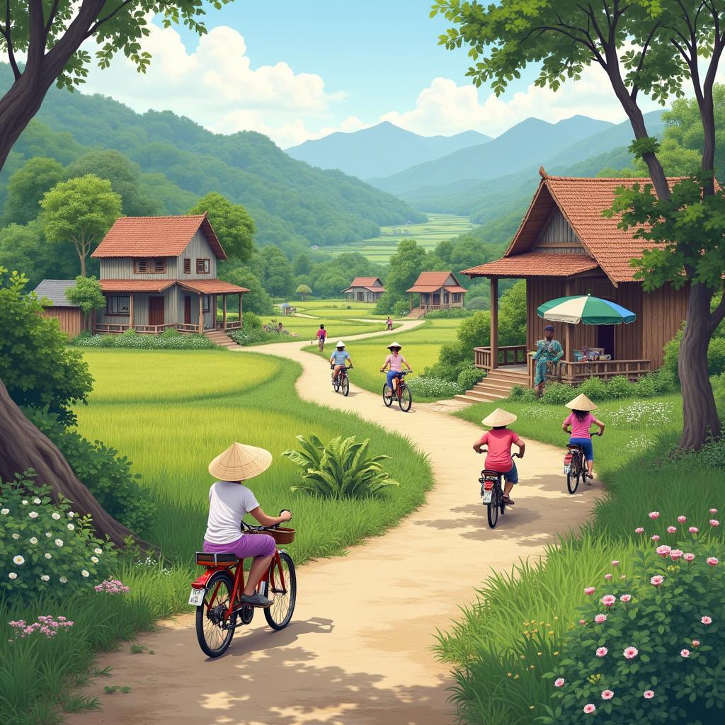 Khung cảnh yên bình và hoạt động thường ngày của người dân tại Xã Nhân Hà thể hiện nếp sống truyền thống