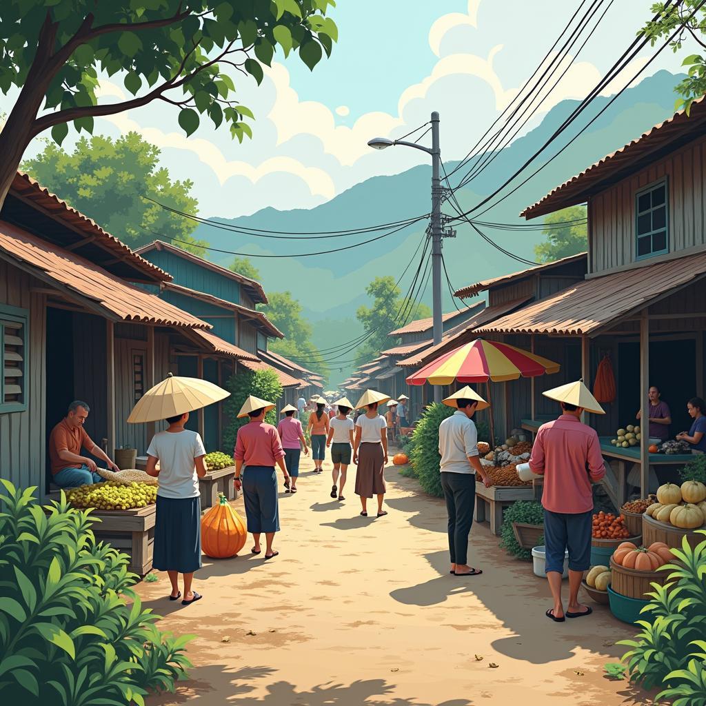 Hình ảnh đời sống thường nhật, người dân làm nông hoặc mua bán tại Xã Thái Mỹ.