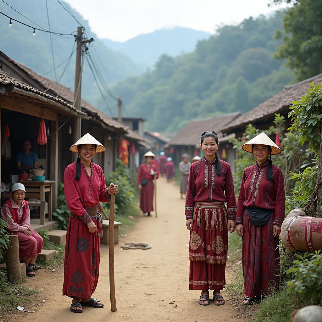 Đời sống văn hóa cộng đồng tại Xã Tùng Vài Tỉnh Tuyên Quang, với hình ảnh người dân địa phương trong trang phục truyền thống.