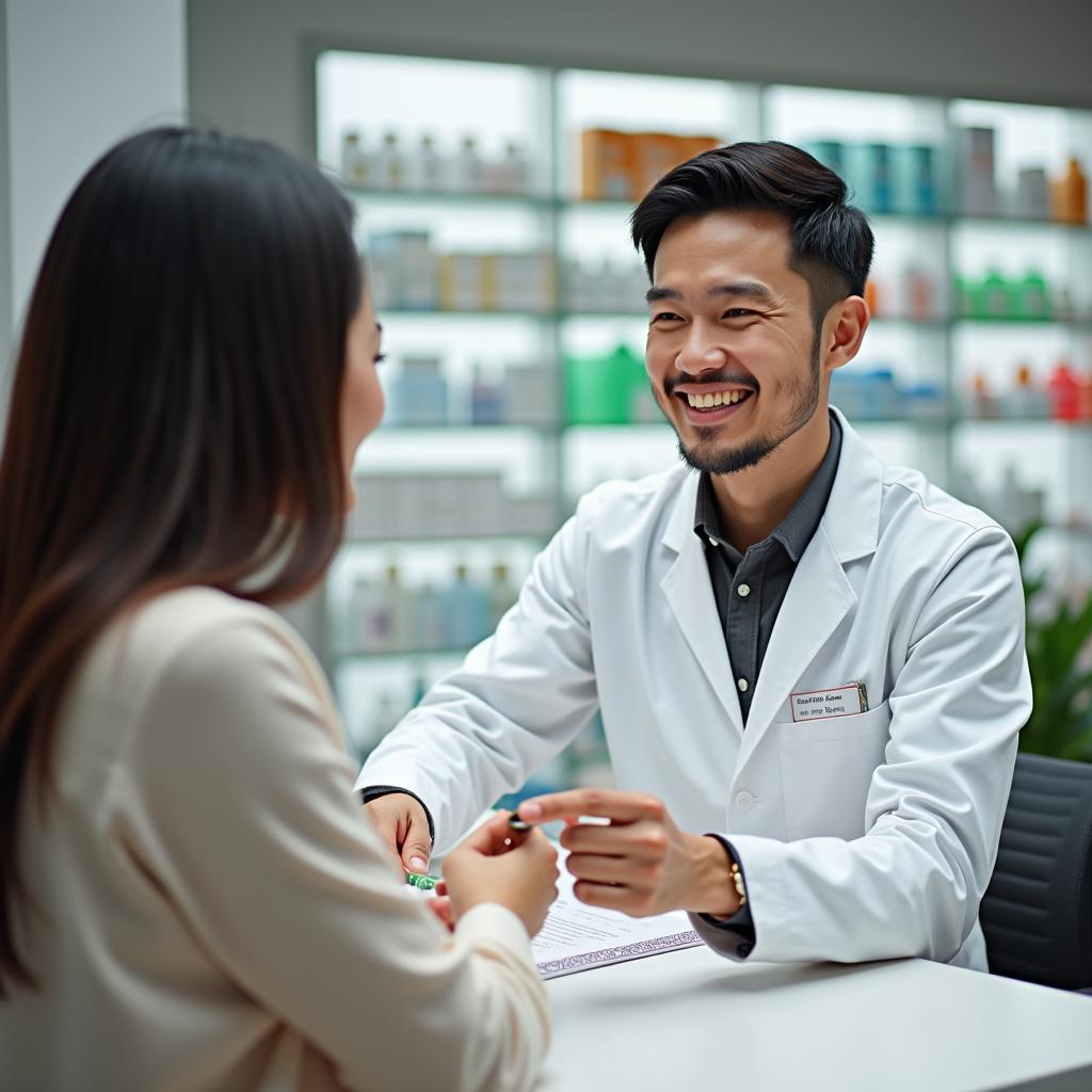Dược sĩ tại Nhà thuốc Hiền Vinh tận tâm tư vấn cho khách hàng về thuốc