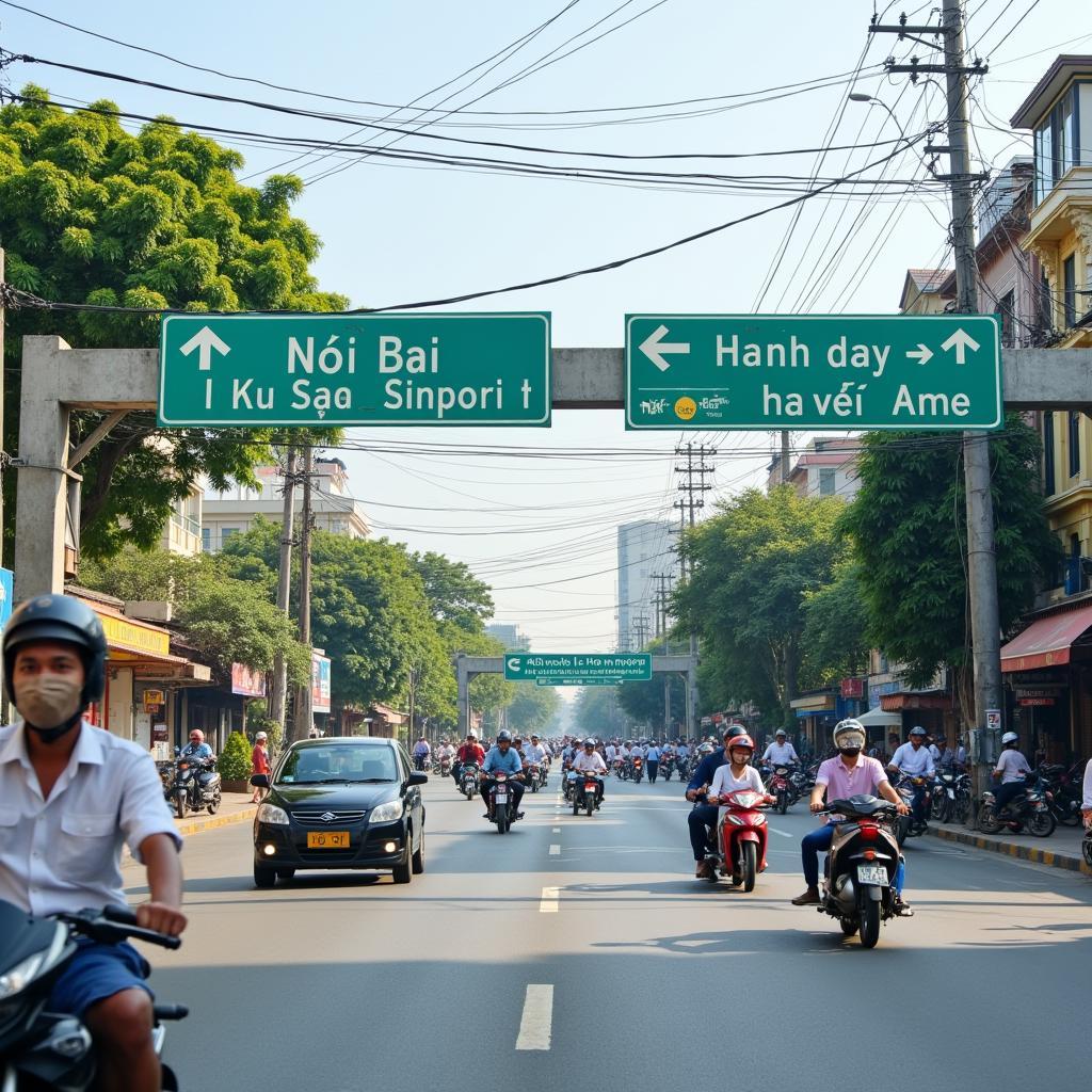 Minh họa tuyến đường và giao thông chính dẫn vào Xã Nội Bài thuộc Huyện Sóc Sơn