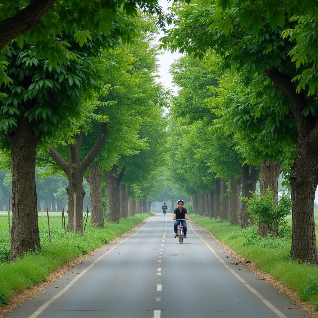 Con đường làng yên ả với cây xanh hai bên tại Xã Đồng Lương Phú Thọ