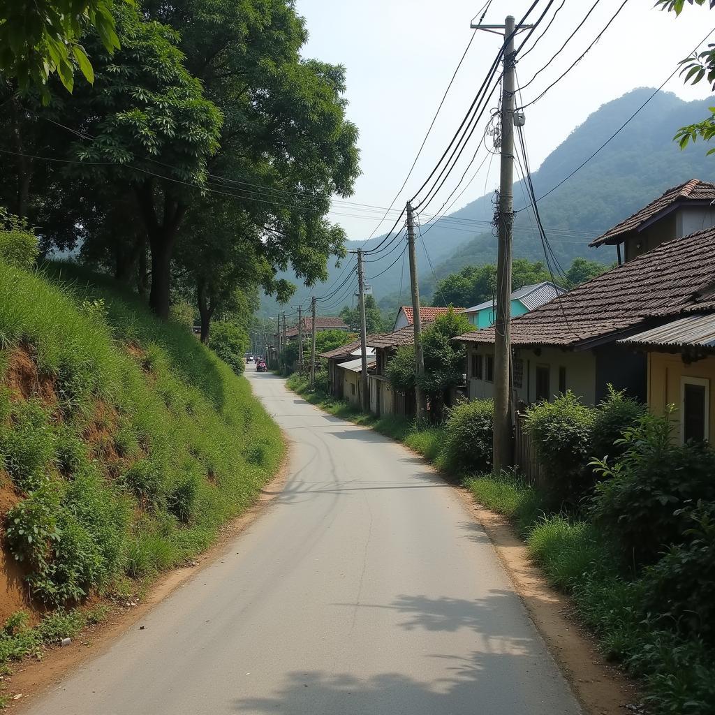 Duong lang yen binh o Xa Huong Can huyen Cam Khe tinh Phu Tho voi cay xanh hai ben