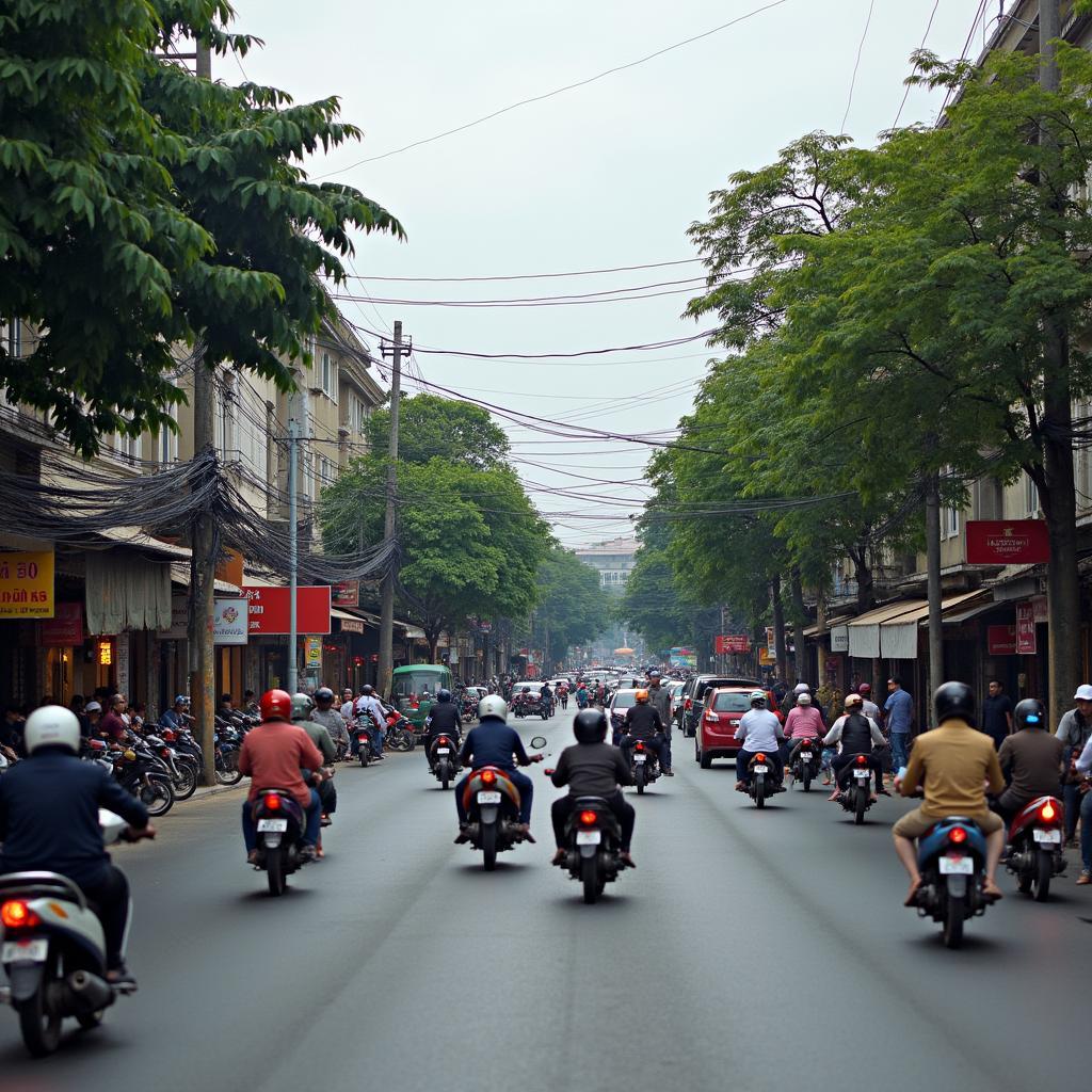 Hình ảnh đường Phường Lĩnh Nam Hoàng Mai nhộn nhịp cuộc sống và giao thông
