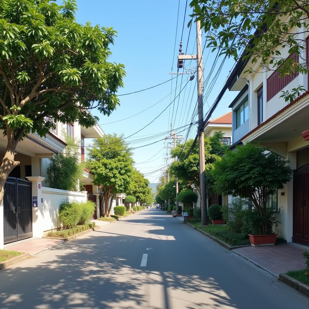 Toàn cảnh một con đường yên bình tại Phường Quảng Phú, Thành phố Tam Kỳ, Quảng Nam