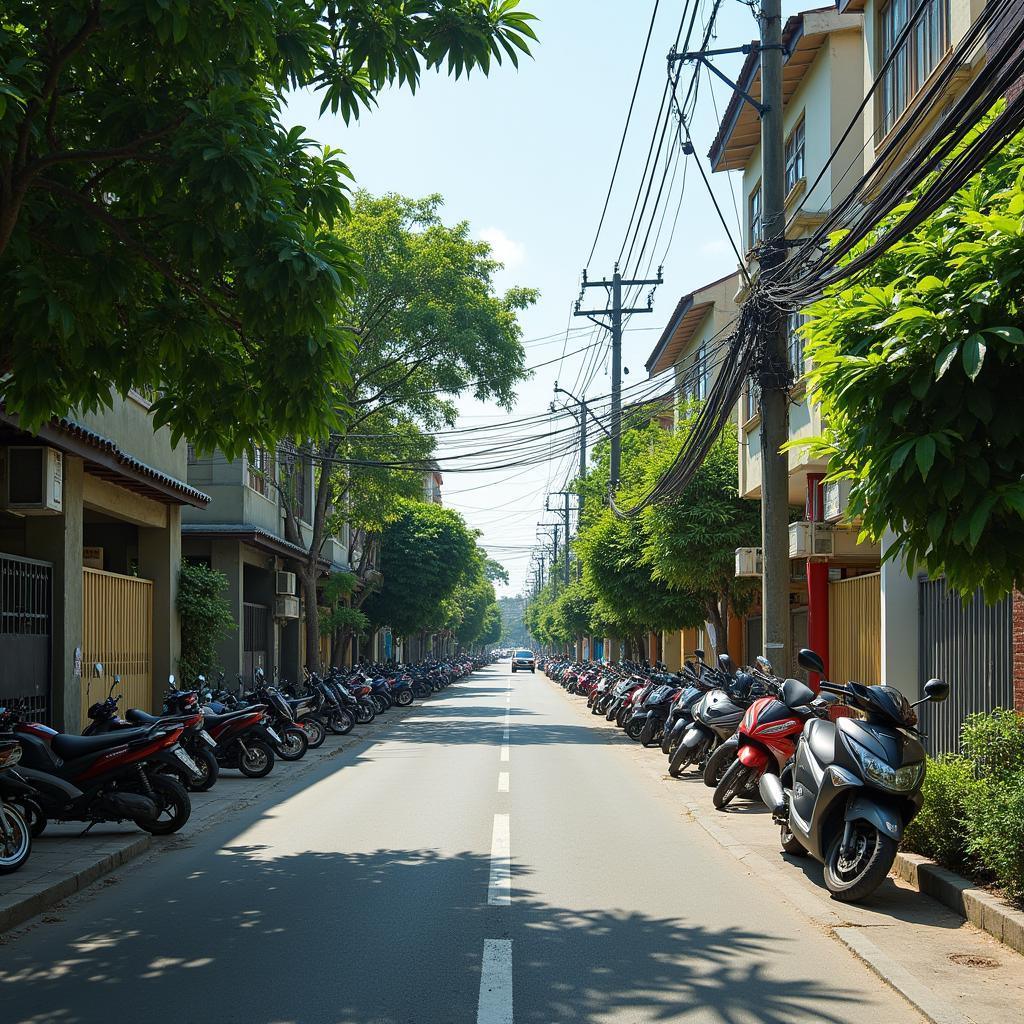 Hình ảnh đường phố nhộn nhịp tại Phường Trung Mỹ Tây, Quận 12 xen kẽ những con hẻm yên tĩnh rợp bóng cây xanh.