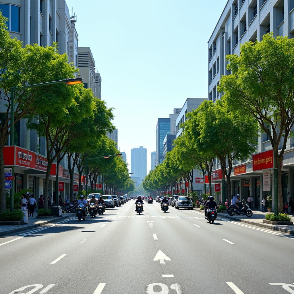 Một góc phố hiện đại và sạch đẹp tại Phường Hà Giang 1, thành phố Tuyên Quang với đường sá rộng rãi
