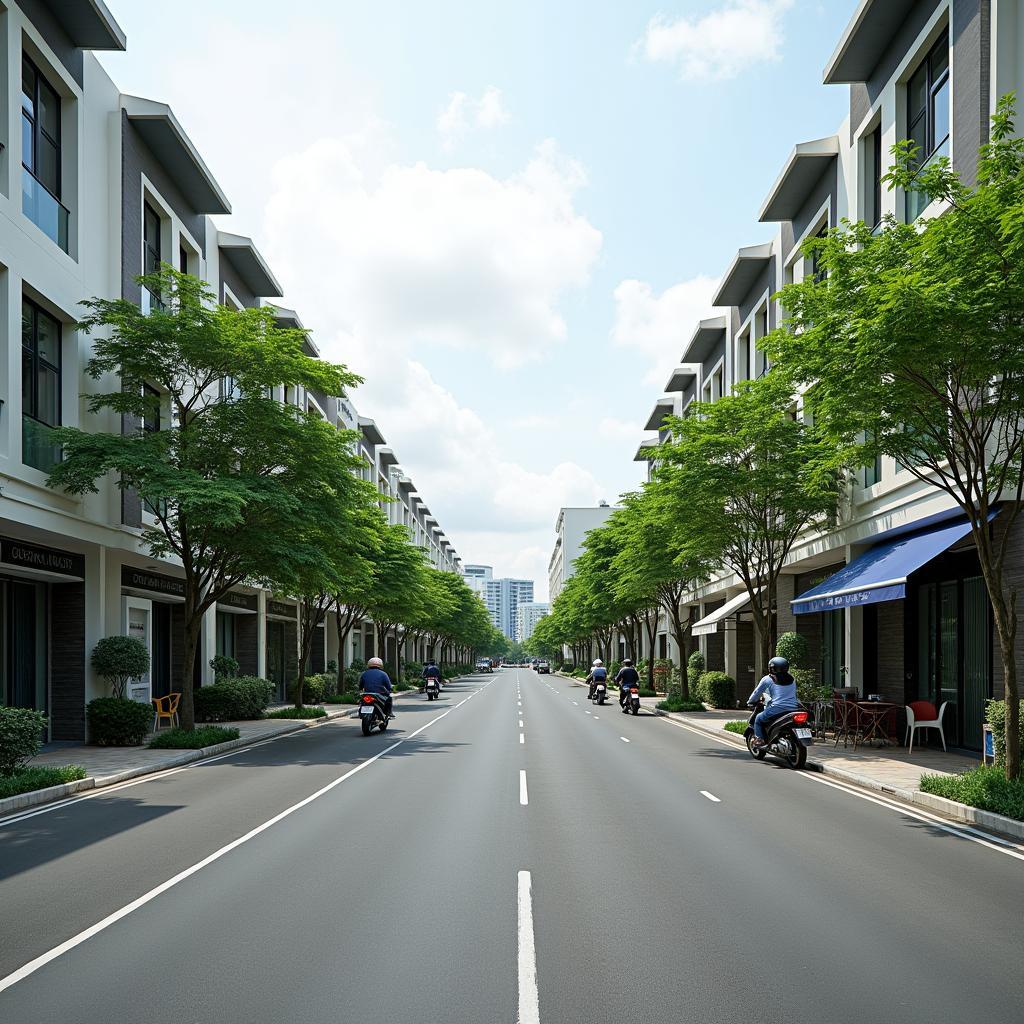 Hình ảnh một góc đường phố khang trang tại Xã Bình Chánh, huyện Bình Chánh, thể hiện sự phát triển hạ tầng.