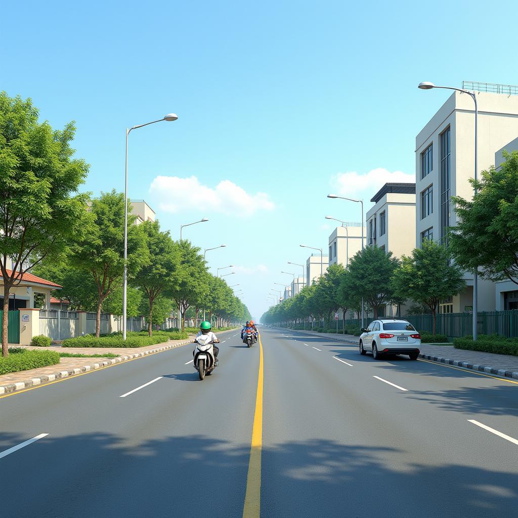 Hình ảnh một con đường rộng rãi, sạch đẹp tại Xã Xuân Thới Sơn, Huyện Hóc Môn, thể hiện sự phát triển hạ tầng.