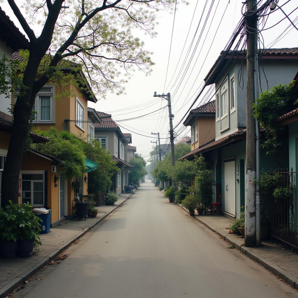 Đường phố yên bình với nhà dân tại Xã Đông Anh, Huyện Đông Anh, Hà Nội