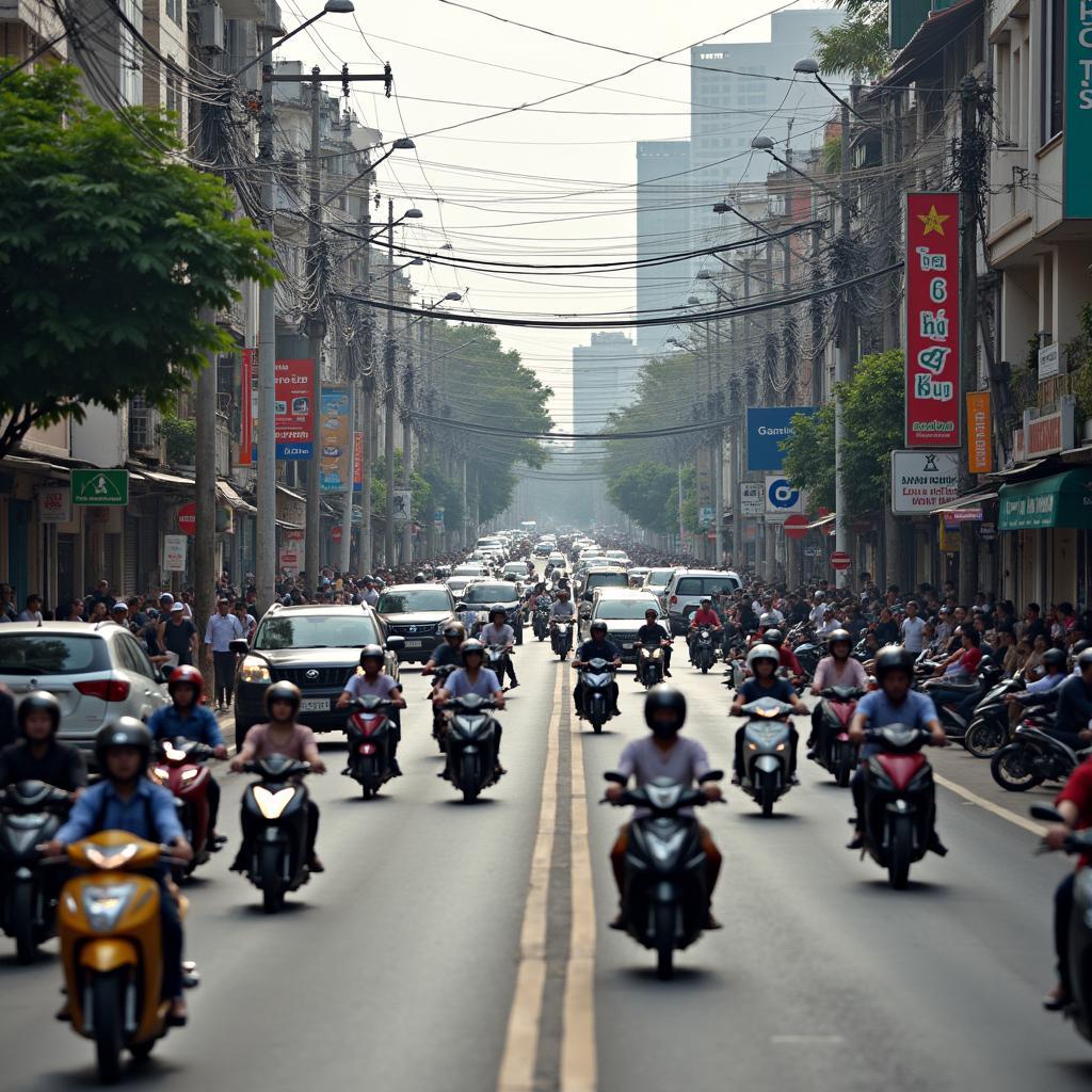 Canh quan duong Quang Trung Go Vap day xe co va hang quan