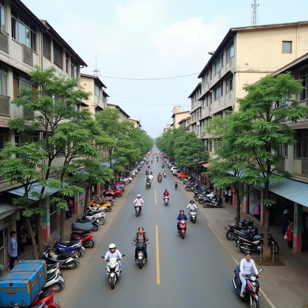Đường Tỉnh Lộ 15 gần Trường TH Tân Thạnh Đông 3, có xe cộ và nhà cửa hai bên.