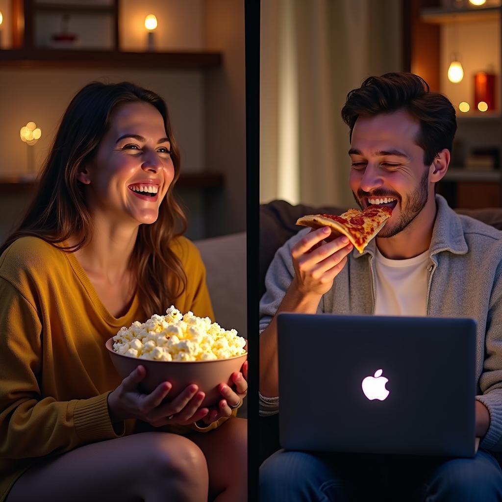 Hai người bạn thân duy trì tình cảm ở xa bằng một buổi hẹn hò online xem phim và ăn tối cùng nhau