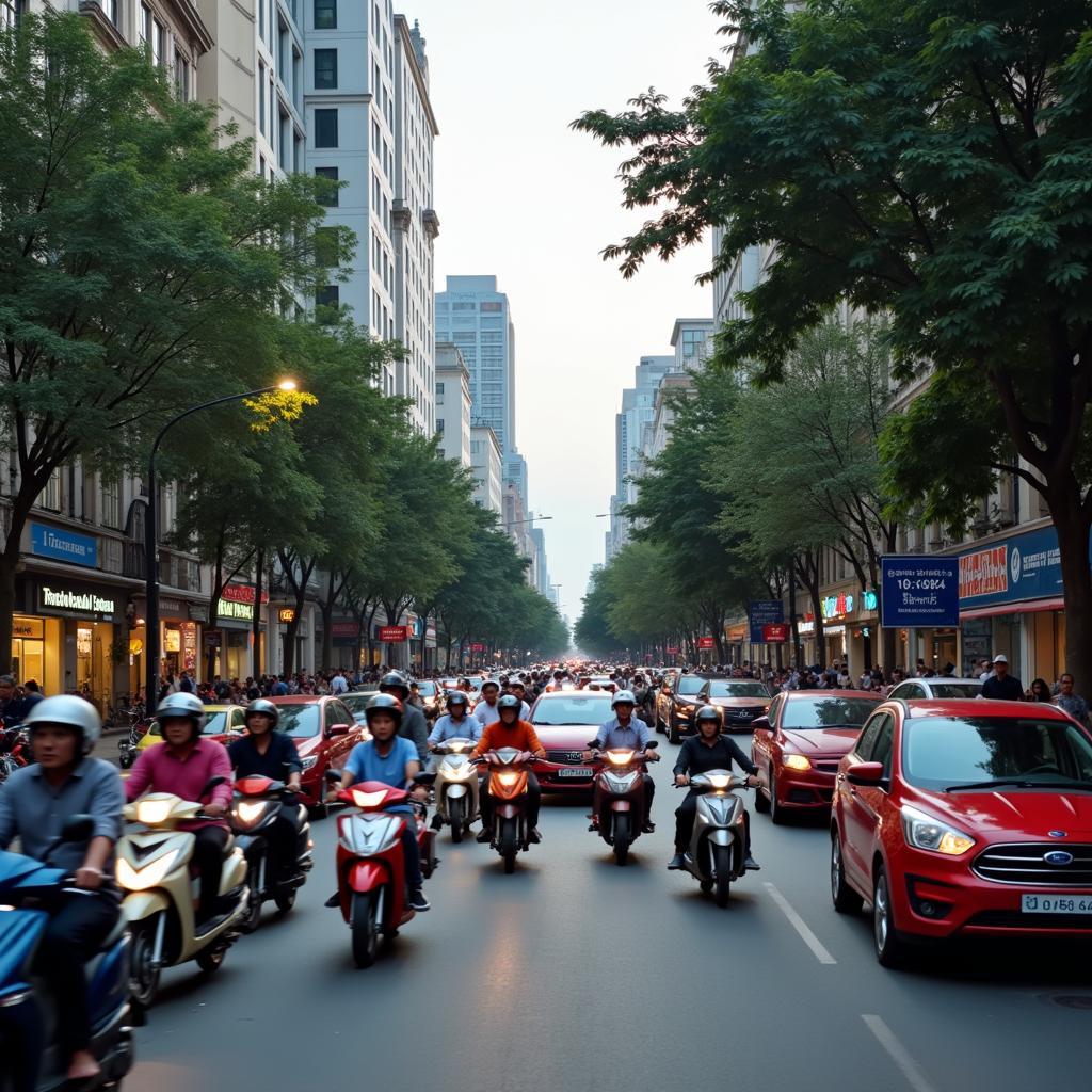 Giao thông đông đúc và phức tạp trên đường Vũ Trọng Phụng gần khu vực Công an quận Thanh Xuân vào giờ cao điểm.