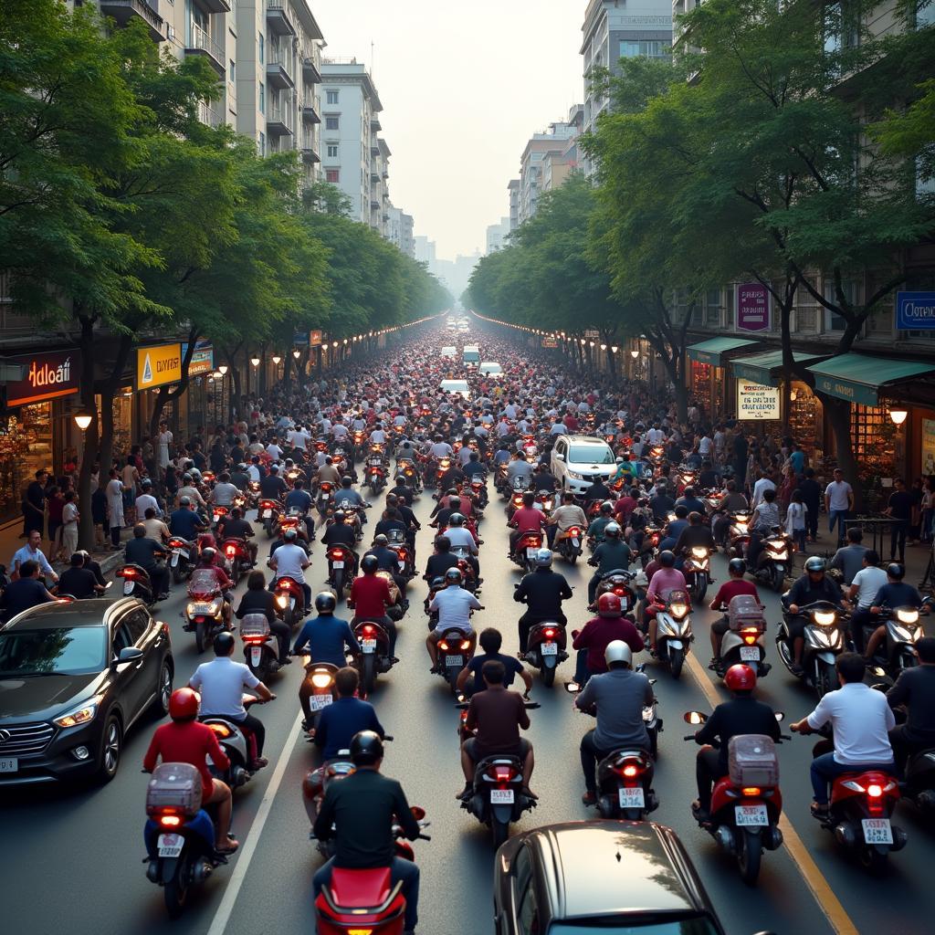 Giao thông giờ cao điểm trên đường Vũ Tông Phan, gần Ngõ 151