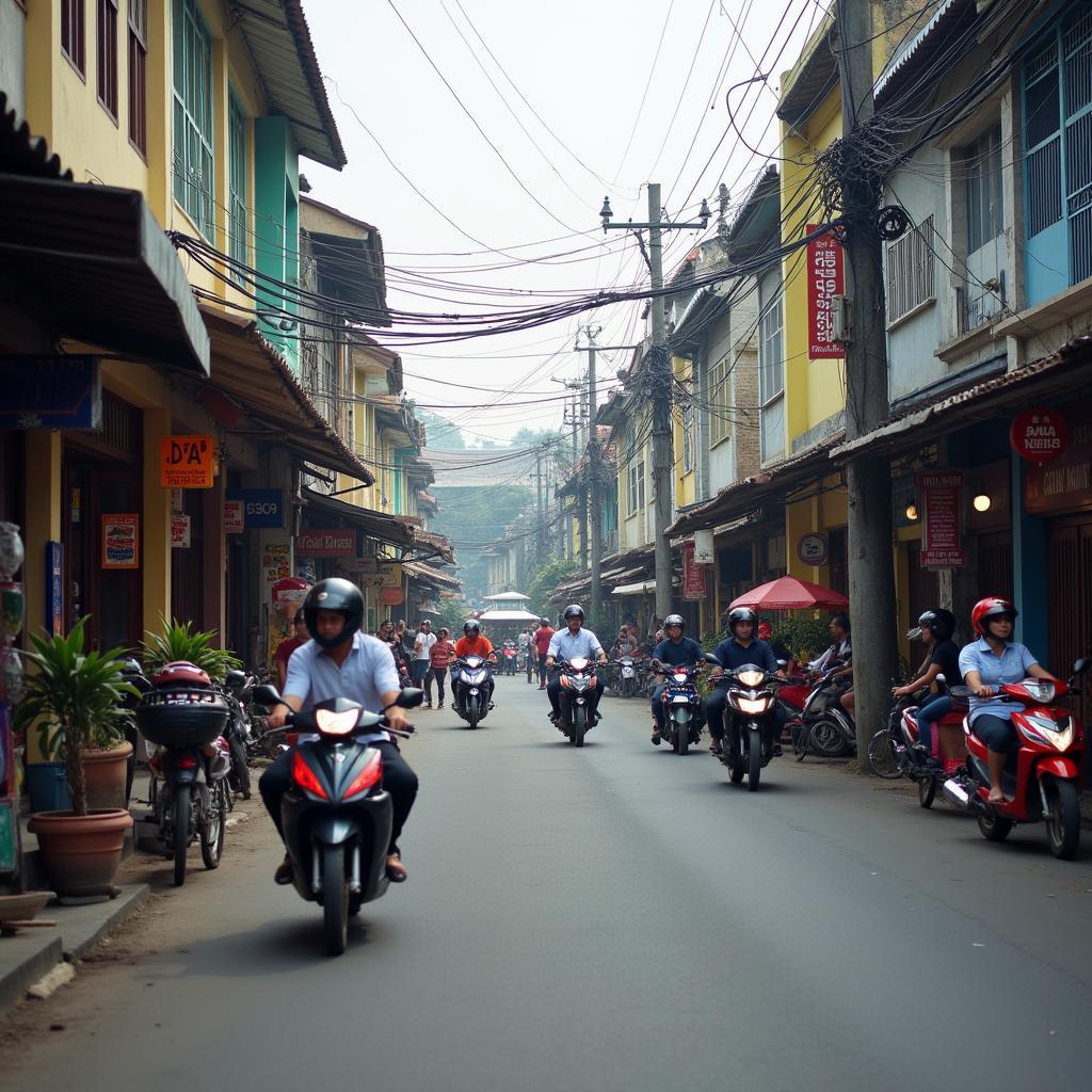 Đường phố nhộn nhịp tại khu vực Liên Bảo, Vĩnh Yên vào giờ cao điểm