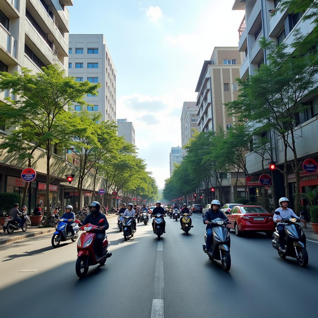 Hình ảnh một góc giao thông nhộn nhịp trên đường Đỗ Xuân Hợp thuộc Phường Phước Long, Thành phố Thủ Đức, thể hiện sự phát triển hạ tầng đô thị.