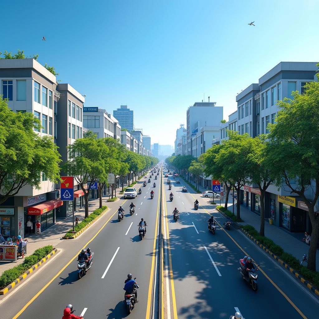 Hình ảnh giao thông sầm uất trên trục đường Quốc lộ 1A tại Phường Tân Hòa, thành phố Biên Hòa.