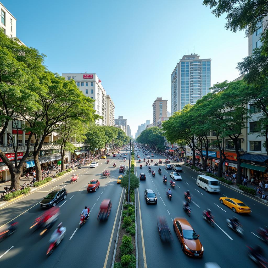 Toàn cảnh giao thông nhộn nhịp tại một ngã tư lớn ở Phường Tân Thới Hiệp, Quận 12