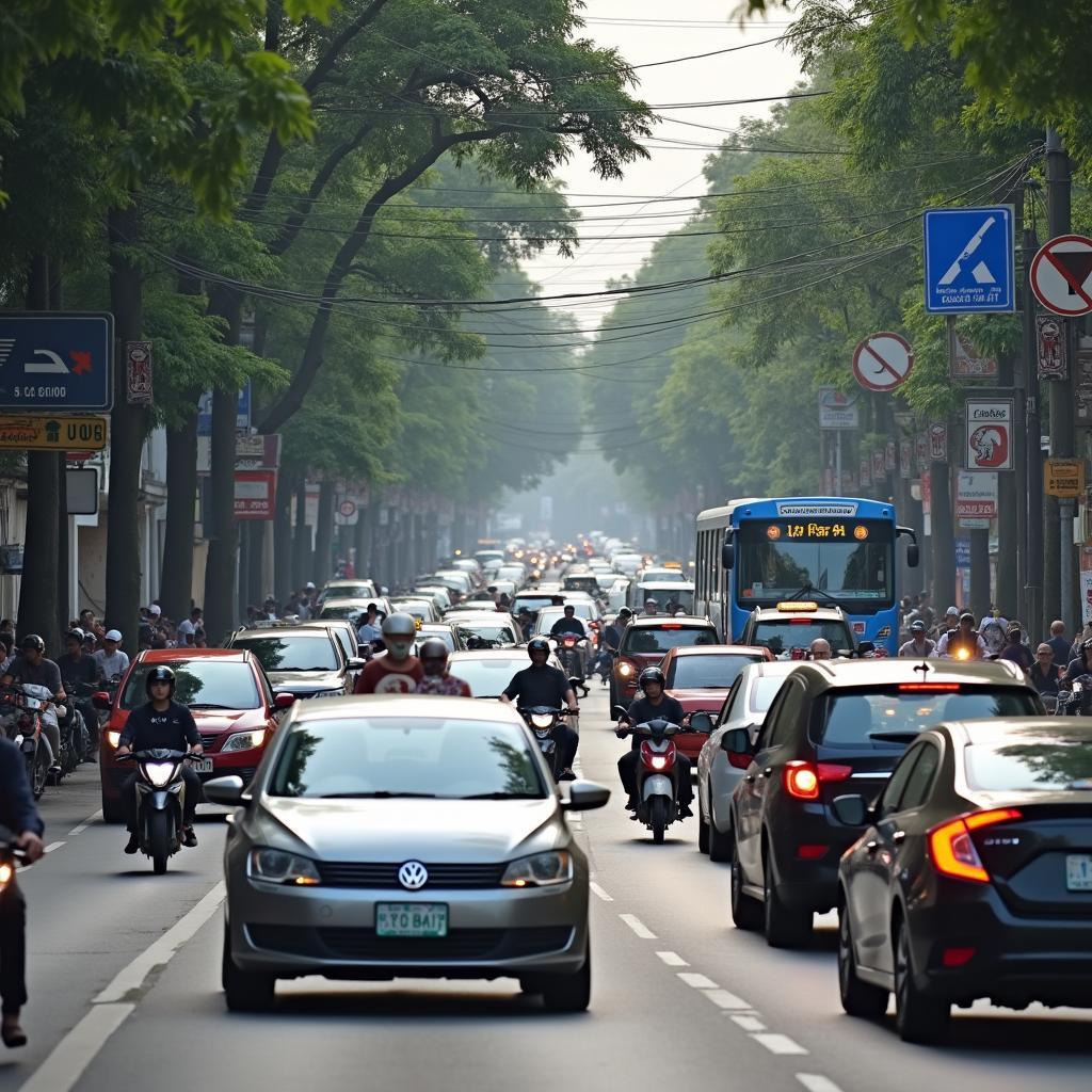 Hệ thống giao thông nhộn nhịp với nhiều phương tiện tại Quận Hai Bà Trưng Hà Nội