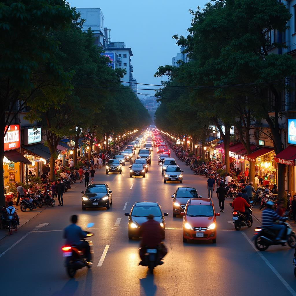 Một góc đường phố sầm uất tại Phường Bình Trị Đông quận Bình Tân với nhiều phương tiện qua lại và các cửa hàng kinh doanh hai bên đường