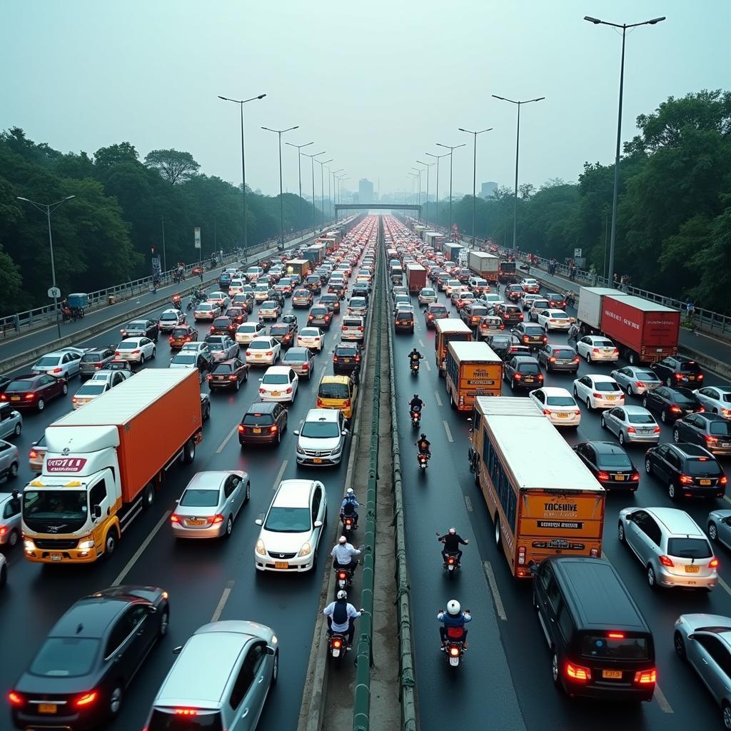 Hình ảnh giao thông đông đúc và ùn tắc tại khu vực Cầu Bình Thuận và nút giao An Lạc, quận Bình Tân vào giờ cao điểm