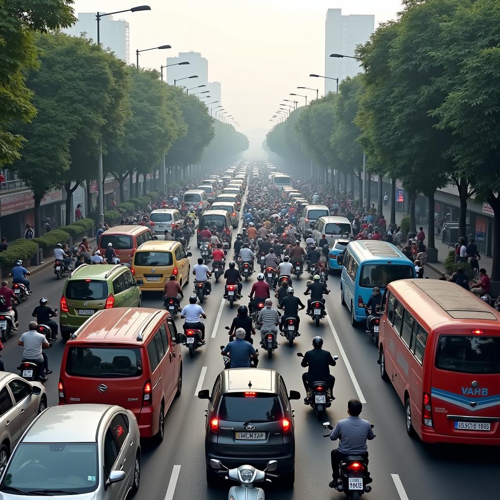 Giao thông ùn tắc nghiêm trọng vào giờ cao điểm trên đường Xã Đàn, quận Đống Đa, gần Ngõ 29.