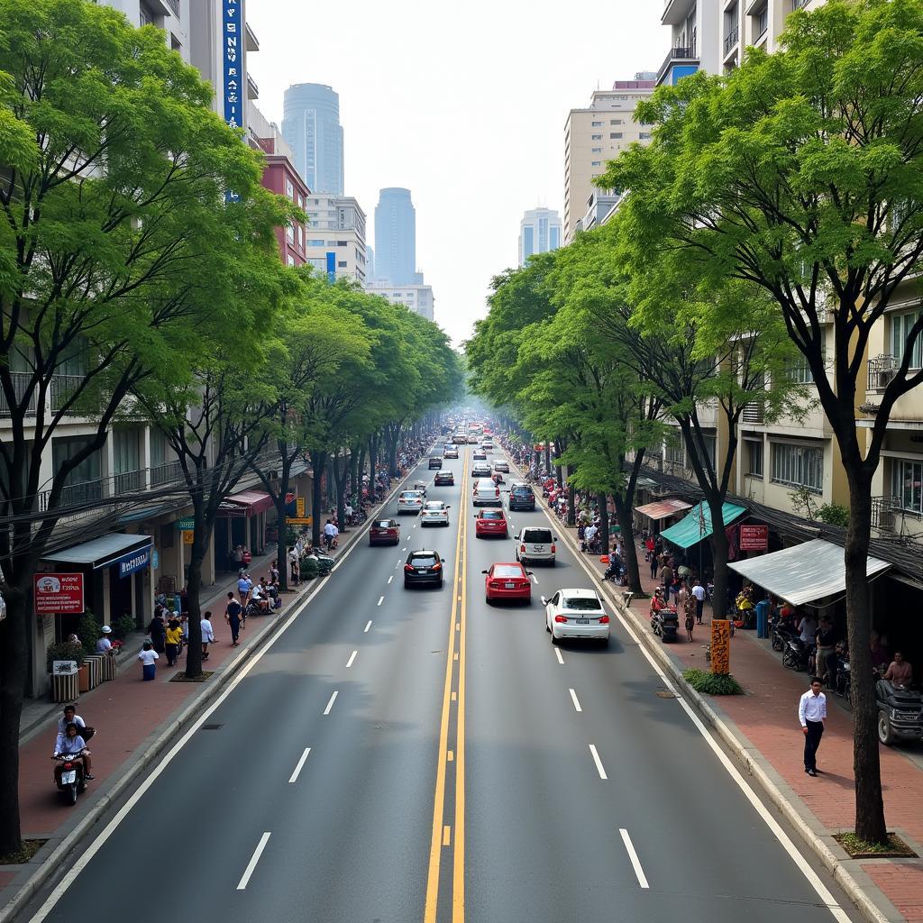 Con đường chính với nhiều phương tiện qua lại tại Xã Đại Thanh, Huyện Thanh Trì, Thành phố Hà Nội