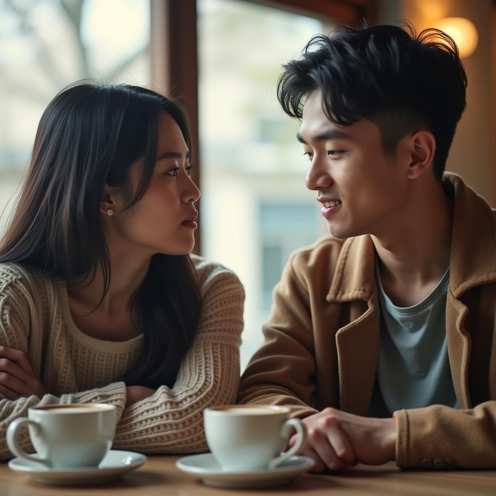 Cặp đôi bạn thân đang trò chuyện cởi mở và chân thành để xác định ranh giới giữa bạn và người yêu một cách rõ ràng.