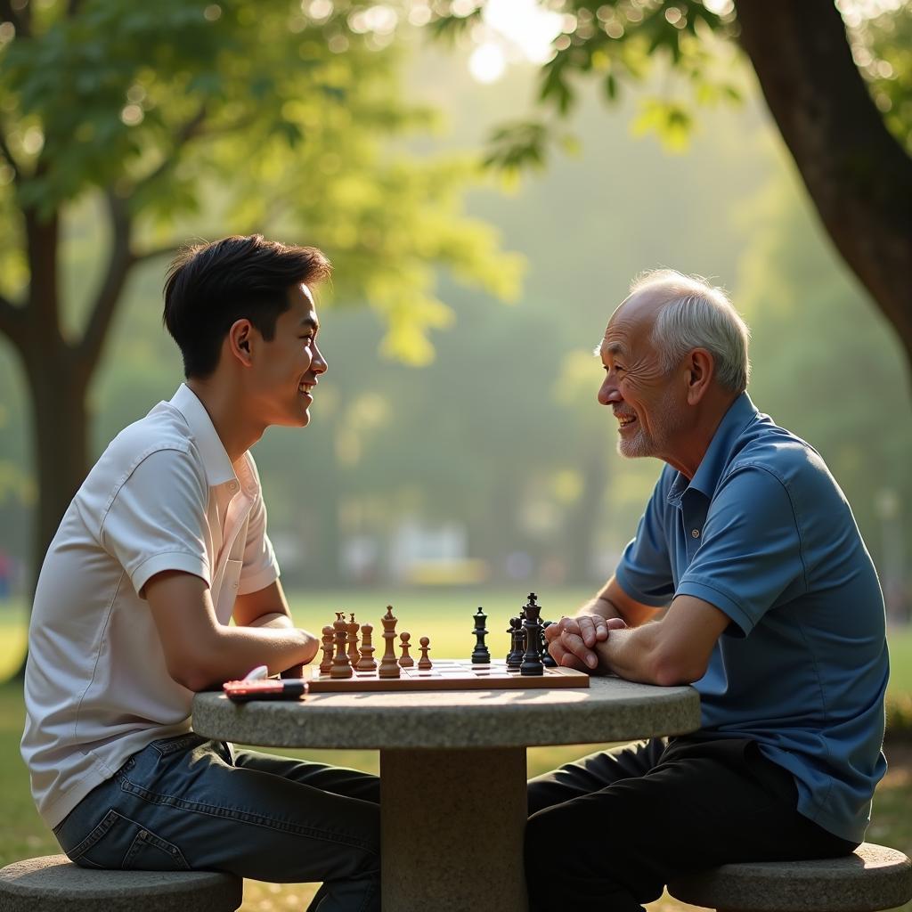 Cách giao tiếp hiệu quả với người bạn cách nhiều tuổi qua việc chia sẻ sở thích chung như chơi cờ